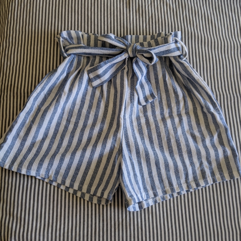 Blue and White Pinstripe High Waisted Tie Short